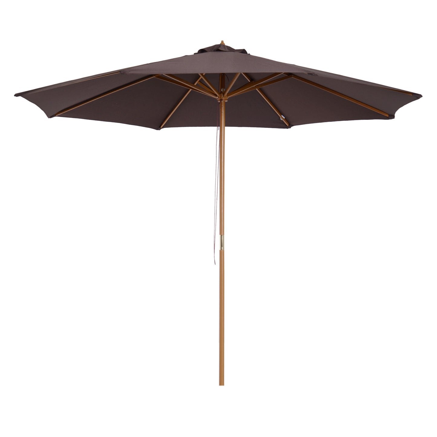 Outsunny 10' x 8' Bamboo Wooden Round Market Patio Sun Umbrella Garden Parasol Outdoor Sunshade Canopy, White