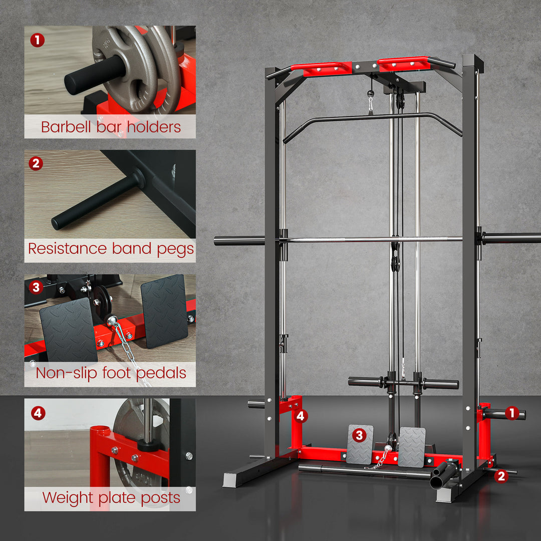 Soozier Smith Machine Power Rack with Pull Up Bar, Lat Pull Down System, Landmine, Squat Rack, Barbell Bar, for Home Gym