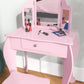 Qaba Kids Vanity Table and Stool, Makeup Vanity Girls Dressing Table Set with Tri-folding Mirrors Drawer Star and Heart Pattern, White