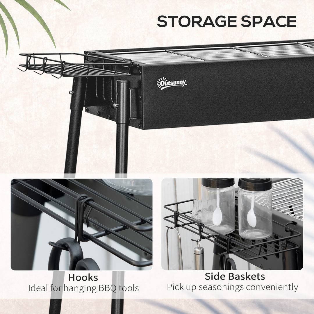 Outsunny Portable BBQ Grill, Charcoal Grill with Side Seasoning Baskets, Hooks and Nets for Outdoor, Picnic, Camping, Dark Green