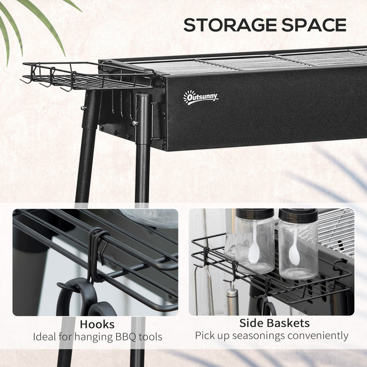 Outsunny Portable BBQ Grill, Charcoal Grill with Side Seasoning Baskets, Hooks and Nets for Outdoor, Picnic, Camping, Dark Green