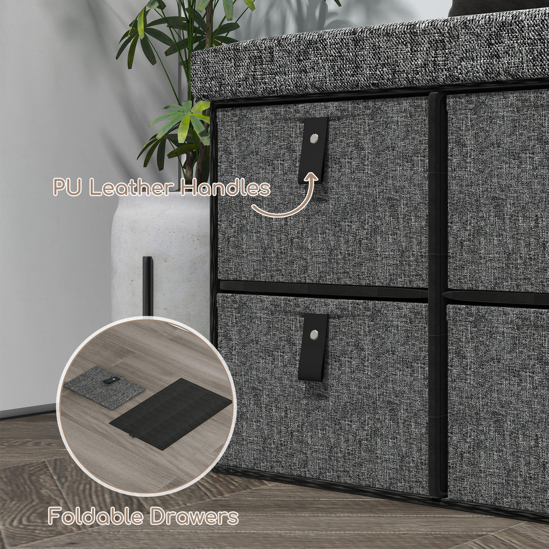 HOMCOM Shoe Bench with Seat, Shoe Storage Bench with Cushion and 6 Fabric Drawers for Entryway, Hallway, Bedroom, Charcoal Grey