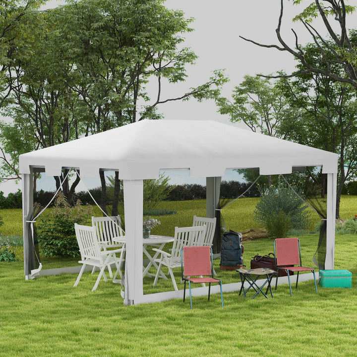 Outsunny 10x13ft Gazebo Party Tent Outdoor Canopy Garden Sun Shade w/Mesh Sidewalls, White
