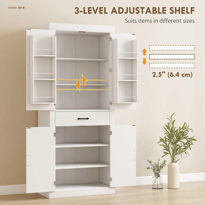 HOMCOM 72" Kitchen Pantry Cabinet, Farmhouse Kitchen Storage Cabinet with 4 Barn Doors, 6 Door Shelves, Drawer, Black