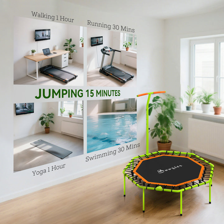 Soozier 50" Foldable Mini Trampoline, Fitness Trampoline Rebounder with Bungee, Adjustable Handle Bar, Stable & Quiet