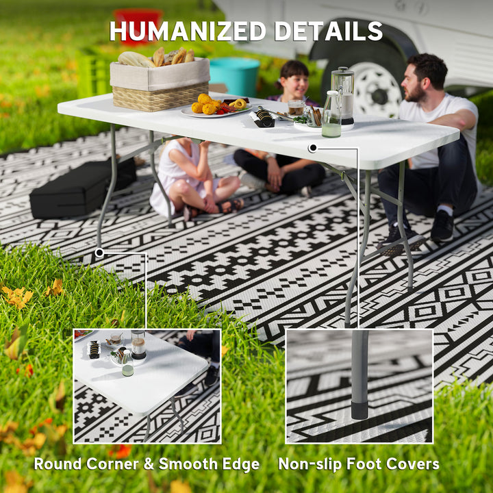 Outsunny 6ft Folding Table, Portable Plastic Camping Table with Carrying Handle, Outdoor Indoor Picnic Table for Party, BBQ