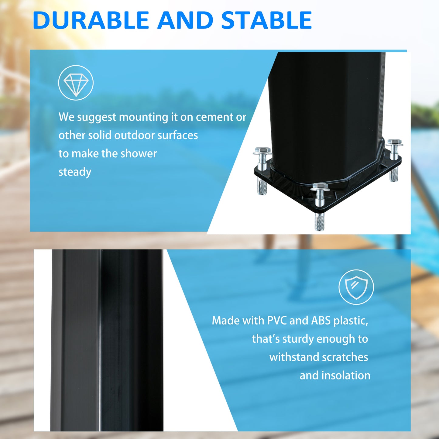 Outsunny 7ft Outdoor Solar Heated Shower with 360 Rotating Shower Head, Foot Shower Faucet, Temperature and Pressure Adjustable