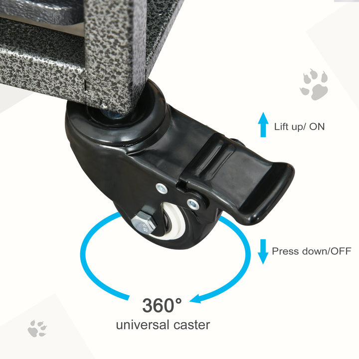PawHut Heavy Duty Dog Crate w/ Wheels, Openable Top, Removable Tray, Bowl, for Large Dogs-Sized Dogs, 36.4" x 24.4" x 31.1"