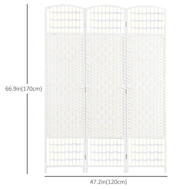 HOMCOM 3 Panel Folding Room Divider, Portable Privacy Screen, Wave Fiber Room Partition for Home Office, White