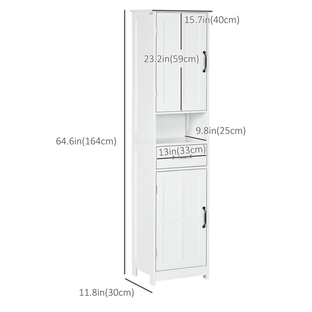 kleankin Modern Bathroom Cabinet, Narrow Bathroom Vanities with Open Shelf Drawer Recessed Doors and Adjustable Shelves White