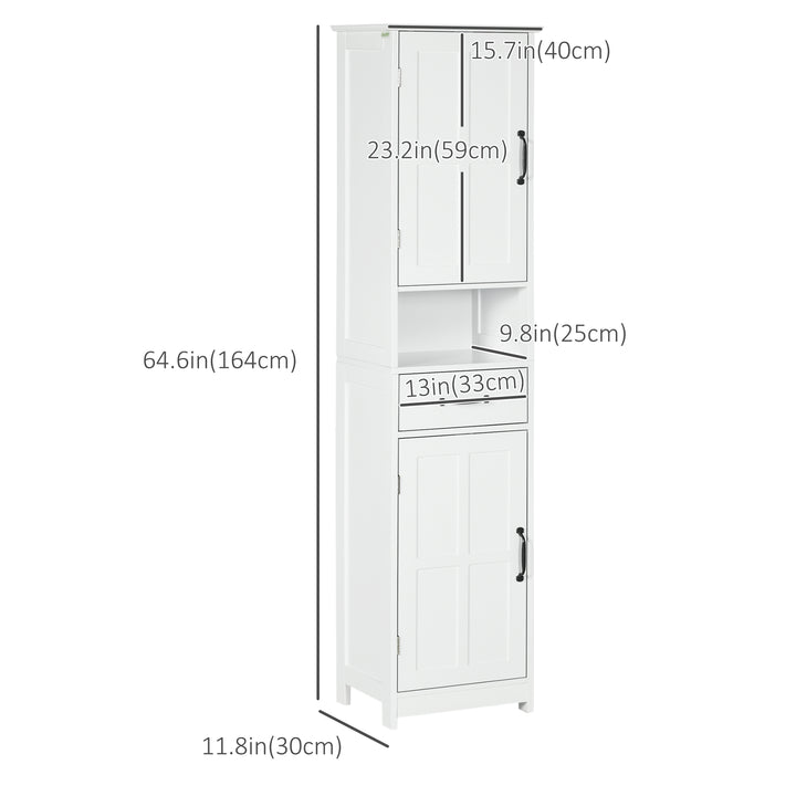 kleankin Modern Bathroom Cabinet, Narrow Bathroom Vanities with Open Shelf Drawer Recessed Doors and Adjustable Shelves White