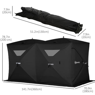 Outsunny 5-8 Person Pop-up Ice Fishing Shelter, Portable Ice Fishing Tent, Black