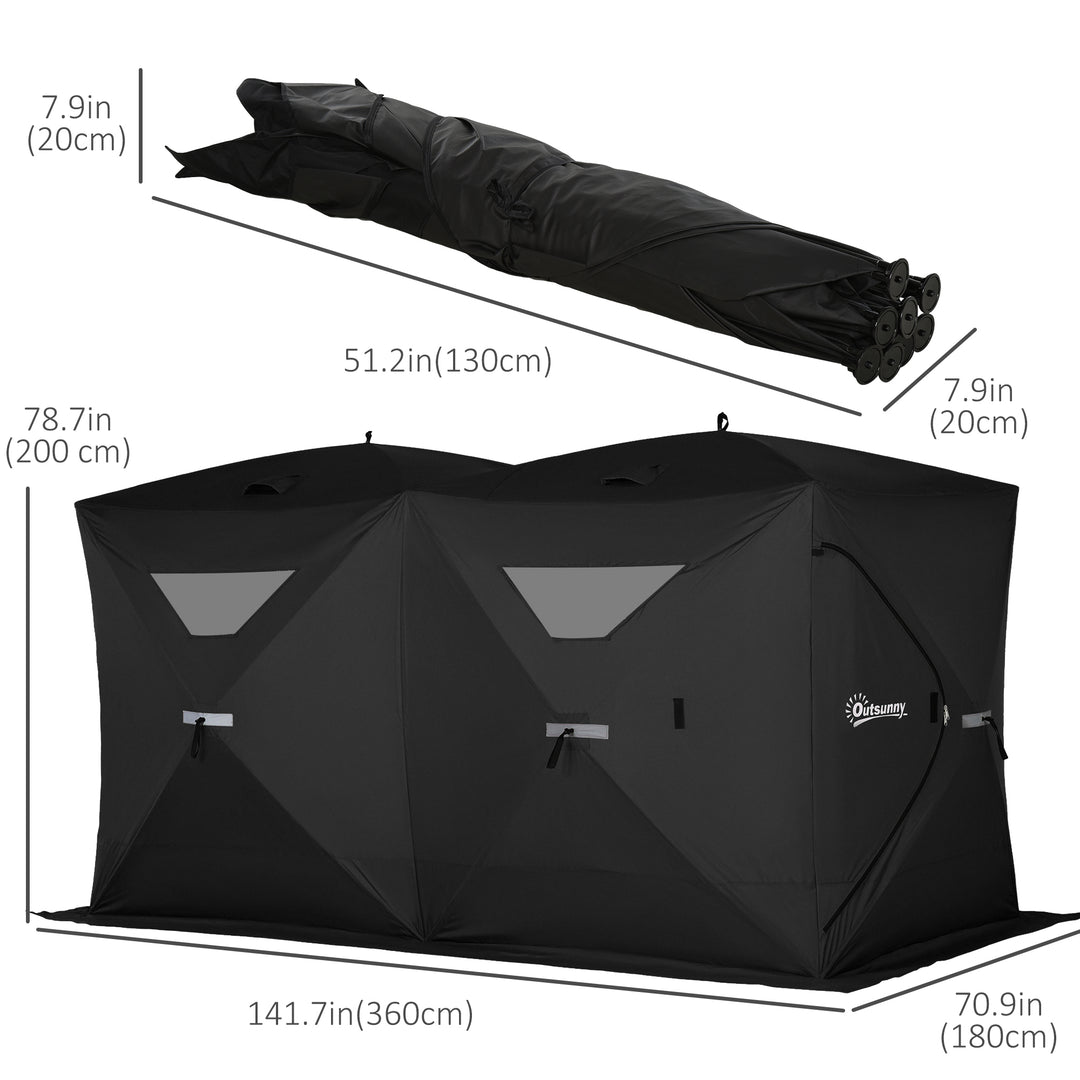 Outsunny 5-8 Person Pop-up Ice Fishing Shelter, Portable Ice Fishing Tent, Black
