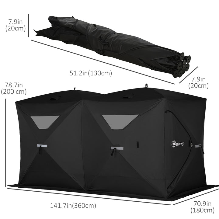 Outsunny 5-8 Person Pop-up Ice Fishing Shelter, Portable Ice Fishing Tent, Black