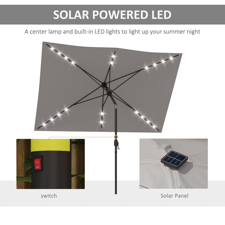 Outsunny 6.5x10ft Patio Umbrella Rectangle Solar Powered Tilt Aluminum Outdoor Market Parasol with LEDs Crank (Turquoise)