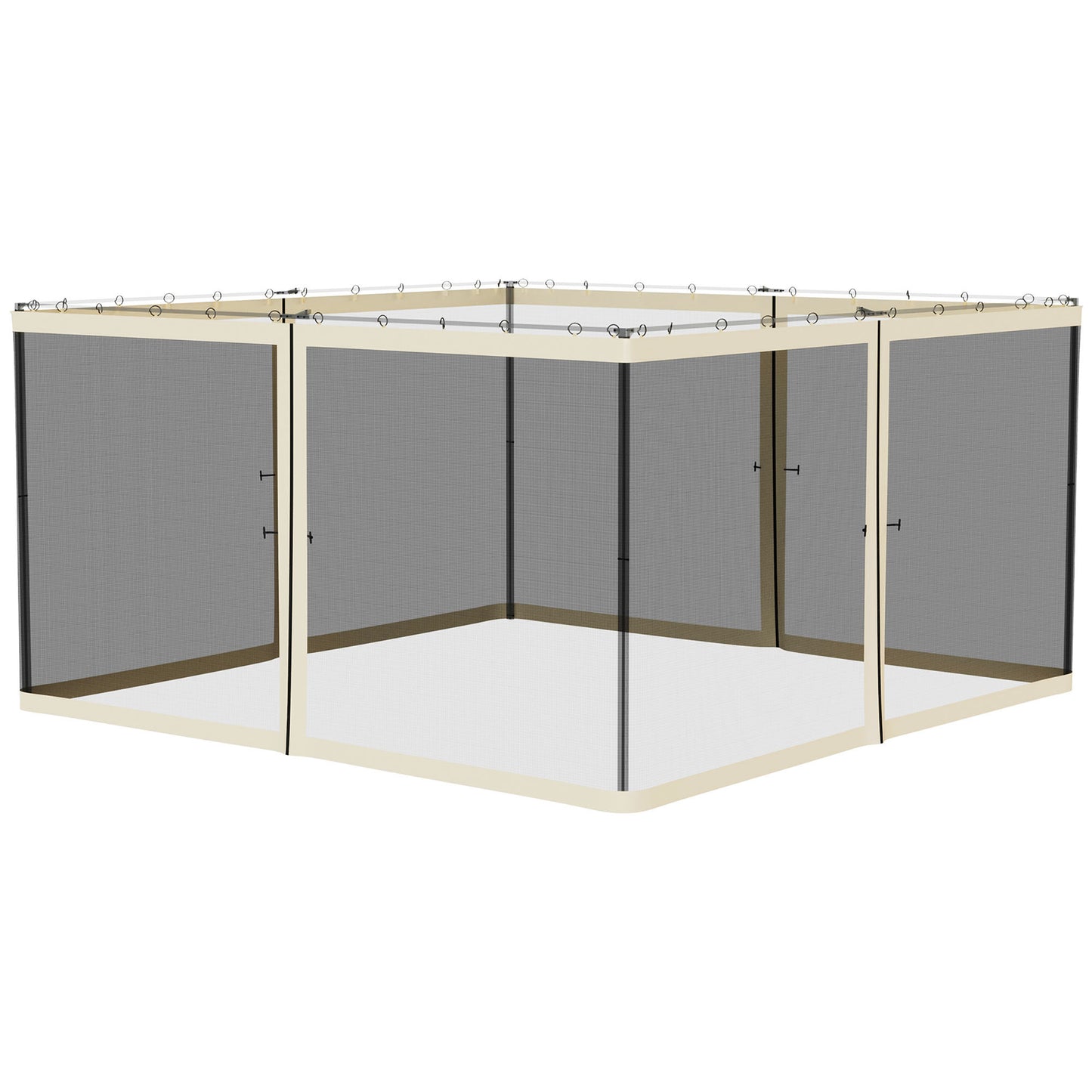 Outsunny Replacement Mosquito Netting for Gazebo 13' x 13' Black Screen Walls for Canopy with Zippers for Parties and Outdoor Activities, Cream White