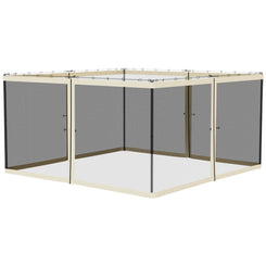 Outsunny Replacement Mosquito Netting for Gazebo 13' x 13' Black Screen Walls for Canopy with Zippers for Parties and Outdoor Activities, Cream White
