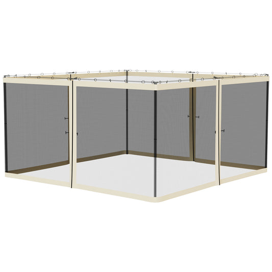 Outsunny Replacement Mosquito Netting for Gazebo 13' x 13' Black Screen Walls for Canopy with Zippers for Parties and Outdoor Activities, Cream White