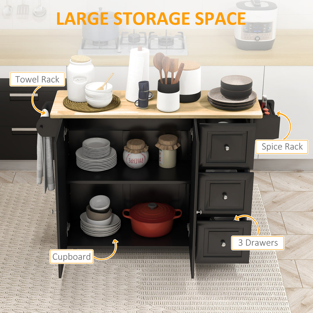 HOMCOM Kitchen Island on Wheels, Kitchen Cart with Drop Leaf, Drawers, White