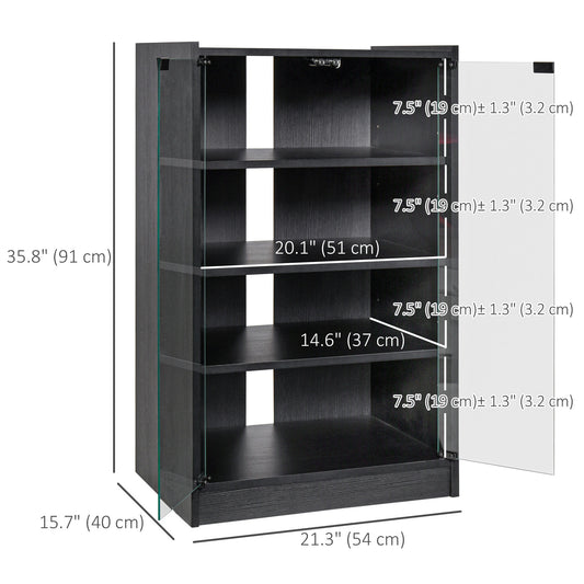 HOMCOM 5-Tier AV Media Stand with Push to Open Glass Doors, Audio-Video Storage Cabinet with Adjustable Shelves for DVD Players, Games Consoles, Routers, Distressed Black