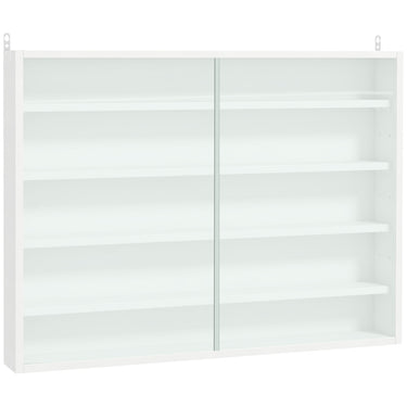 HOMCOM 5-Tier Display Cabinet, Shot Glass Display Case, Glass Curio Cabinet with 2 Glass Doors and 4 Adjustable Shelves, White