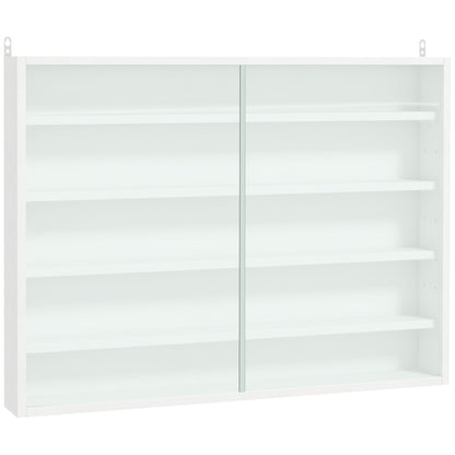 HOMCOM 5-Tier Display Cabinet, Shot Glass Display Case, Glass Curio Cabinet with 2 Glass Doors and 4 Adjustable Shelves, White