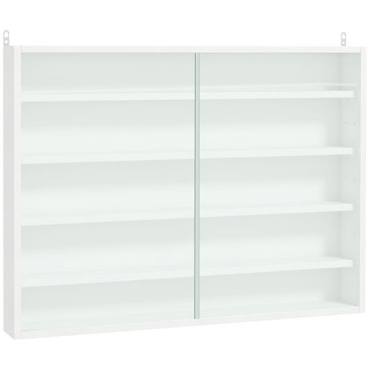 HOMCOM 5-Tier Display Cabinet, Shot Glass Display Case, Glass Curio Cabinet with 2 Glass Doors and 4 Adjustable Shelves, White