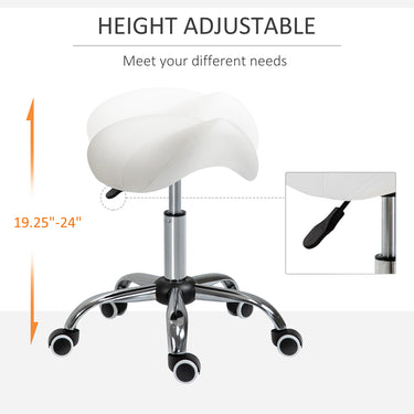 HOMCOM Cosmetic Stool 360° Rotate Height Adjustable Salon Massage Spa Chair Hydraulic Rolling Faux Leather Saddle Stool Mobility, Cream White