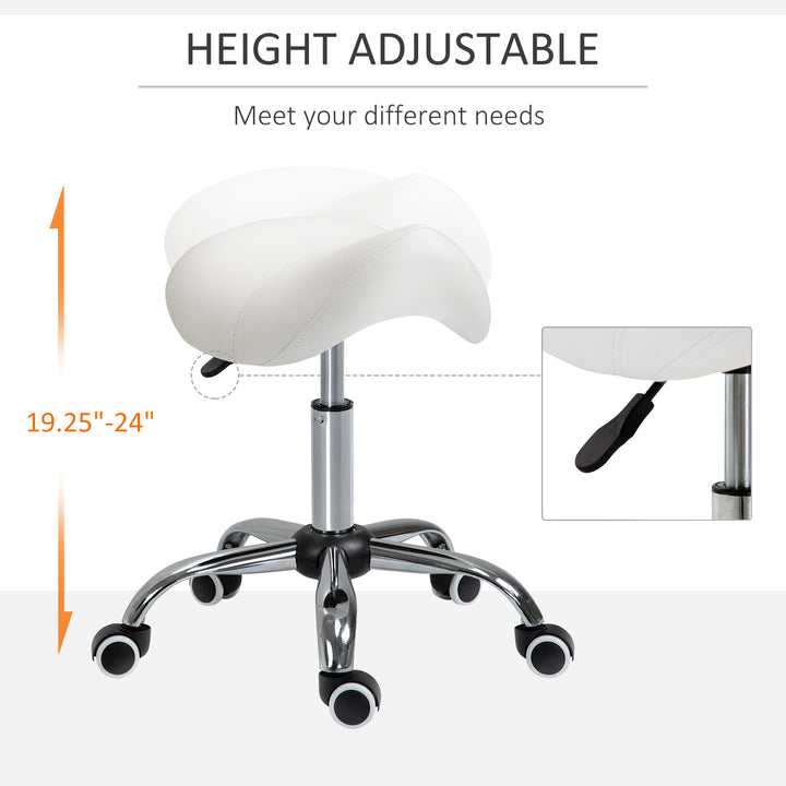 HOMCOM Cosmetic Stool 360° Rotate Height Adjustable Salon Massage Spa Chair Hydraulic Rolling Faux Leather Saddle Stool Mobility, Cream White