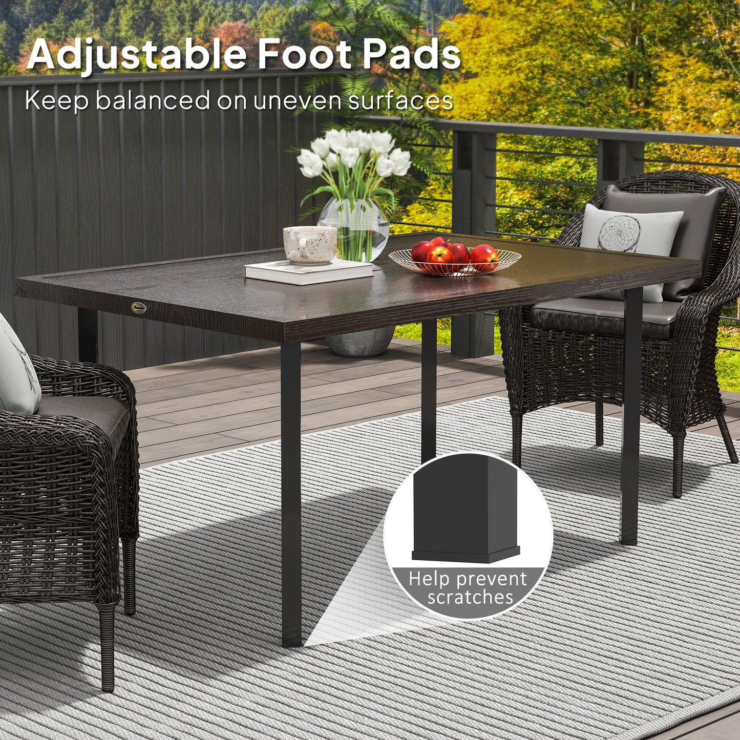 Outsunny Outdoor Patio Dining Table with 2.1" Umbrella Hole, Steel Outdoor Patio Table for 6, Dark Brown