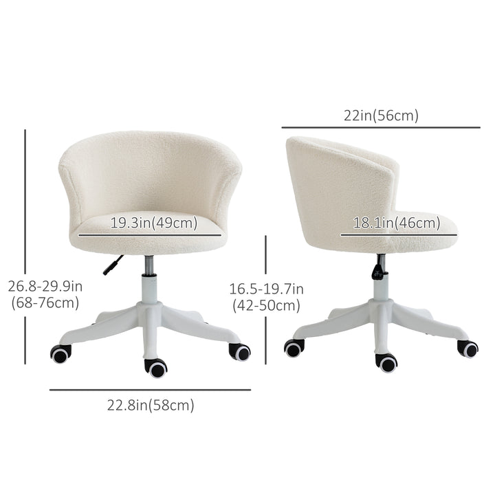 Vinsetto Armless Office Chair, Fluffy Computer Desk Chair with Adjustable Height, Swivel Wheels, Mid Back, White