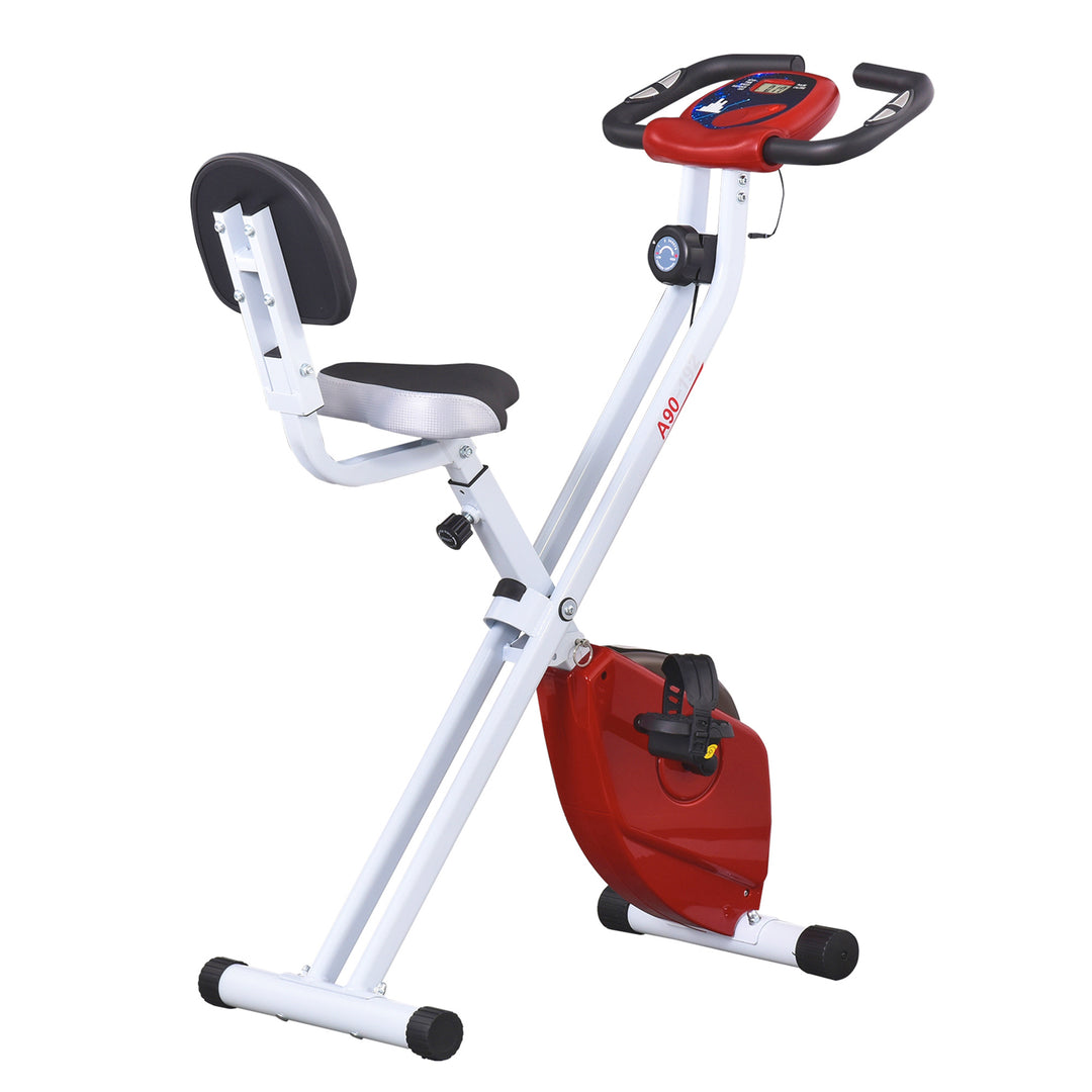 Soozier Foldable Indoor Stationary Bike with 8 Levels of Magnetic Resistance, Exercise Bike for Cardio Workout, Red