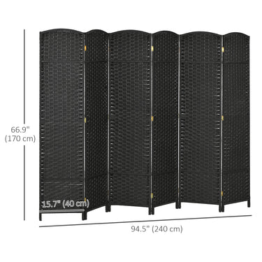 HOMCOM 5.6 Ft Tall Folding Room Divider, 6-panel Portable Privacy Screen, Hand-Woven Partition Wall Divider, Black