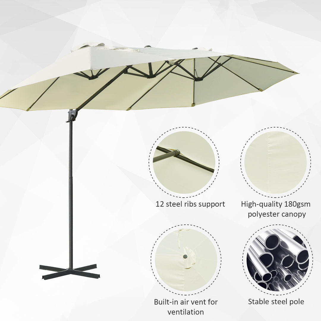 Outsunny Outdoor Patio Umbrella Offset Cantilever Umbrella with Twin Canopy Sunshade Umbrella with Lift Crank Grey