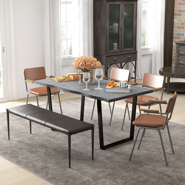 HOMCOM 63" Kitchen Table, Industrial Dining Table with Wave-edged Tabletop and Steel Legs for Up to 6 People, Rustic Brown