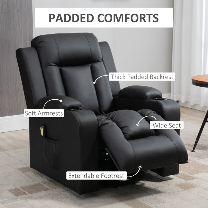 HOMCOM Electric Power Lift Chair, PU Leather Recliner Sofa with Footrest, Remote Control and Cup Holders, Brown