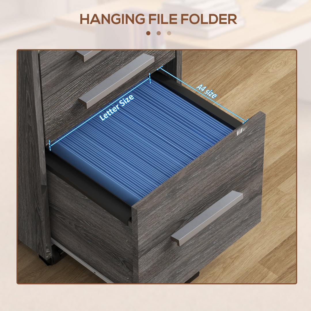 HOMCOM 3 Drawer File Cabinet with Lock and Edged Top, Lockable Filing Cabinet on Wheels for Letter and A4 Size, White