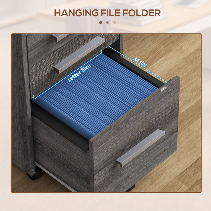 HOMCOM 3 Drawer File Cabinet with Lock and Edged Top, Lockable Filing Cabinet on Wheels for Letter and A4 Size, White