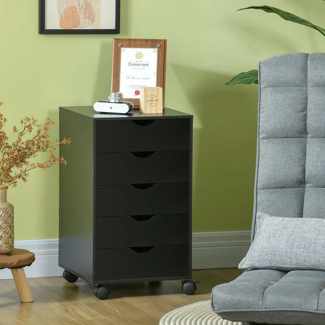 HOMCOM File Cabinet with 5 Drawer Wheels, 15.7" x 15.7" x 26.4", Black