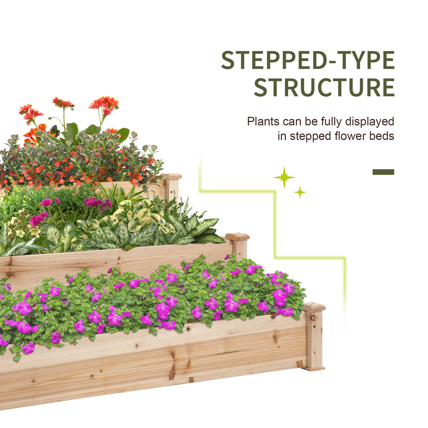 Outsunny 49"x49"x22" 3-Tier Raised Garden Bed Wooden Planter Kit Elevated Plant Box Stand for Yard & Patio, Natural