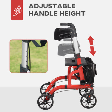 HOMCOM Rollator Walker for Seniors and Adults with 8'' Wheels, Padded Seat and Backrest,  Storage Bag Red
