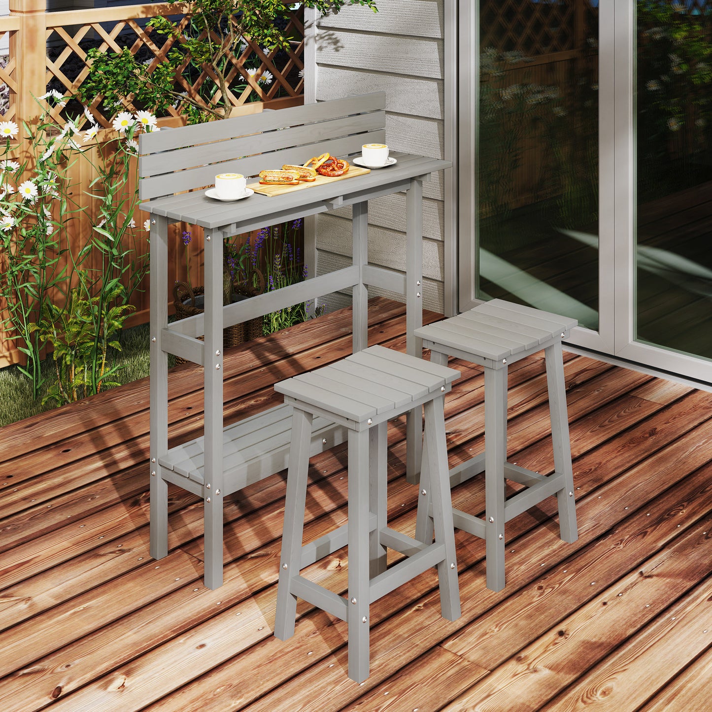 Outsunny 3 Piece Patio Bar Set with 43"H Bar Table and 2 Bar Stools, for Balcony, Backyard, Porch