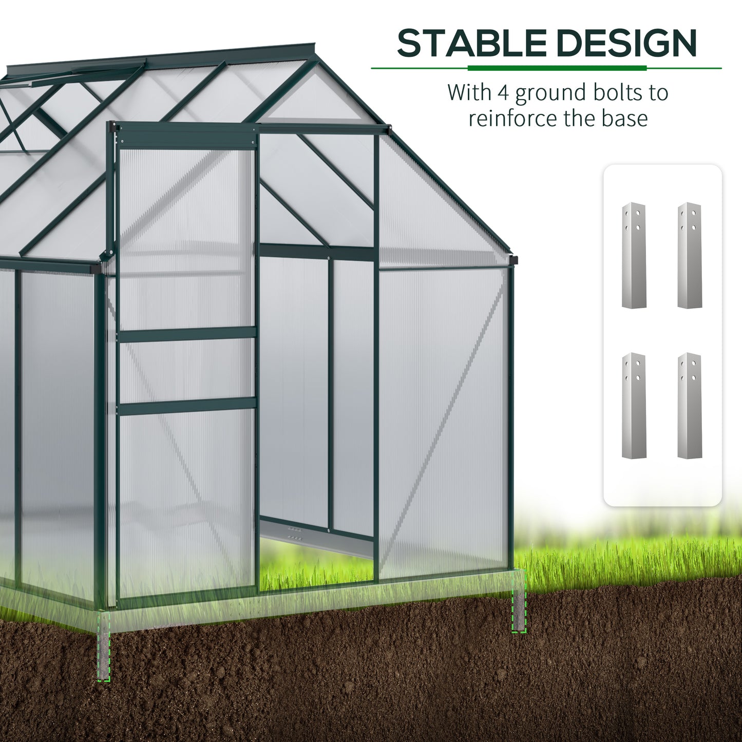 Outsunny 6' x 12' x 6.5' Walk-in Greenhouse, Polycarbonate Greenhouse with Adjustable Roof Vent, Base, Sliding Door, Clear