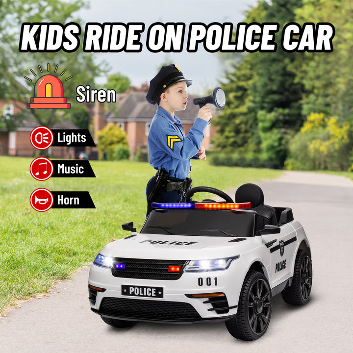 Qaba 12V Kids Electric Police Car w/ Remote Control, Spring Suspension, Transport Wheel, Siren, Music, Light, Horn, Black