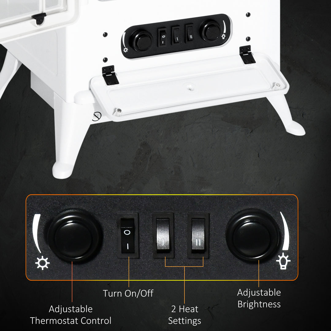 HOMCOM 16" Free Standing Electric Fireplace Portable Adjustable Stove with Heater Wood Burning Flame 750/1500W White