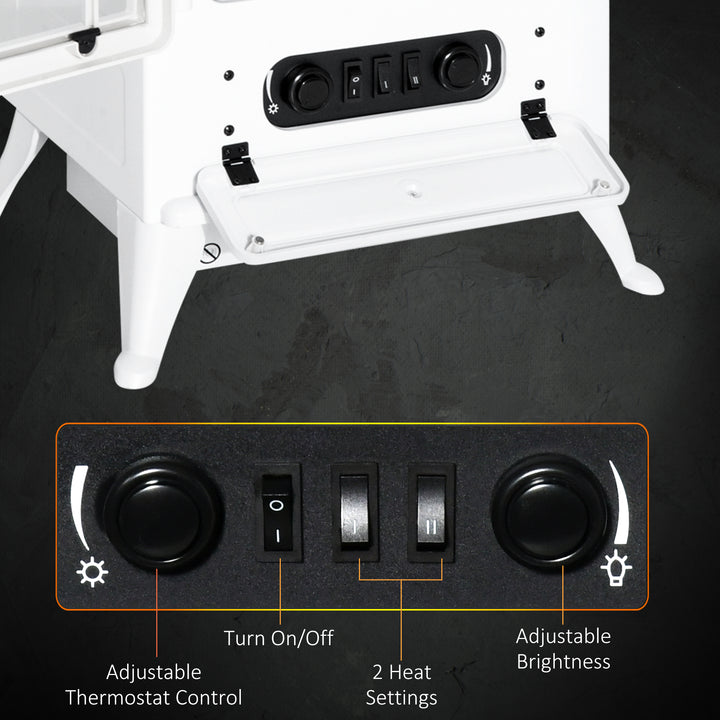 HOMCOM 16" Free Standing Electric Fireplace Portable Adjustable Stove with Heater Wood Burning Flame 750/1500W White