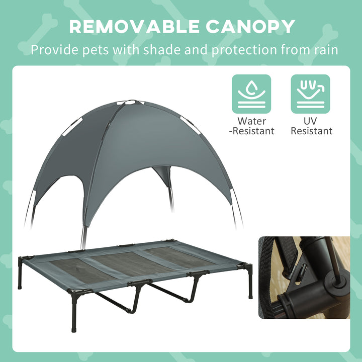 PawHut Elevated Dog Bed with Canopy, Portable Raised Dog Cot for XL Sized Dogs, Indoor & Outdoor, 48" x 36" x 43", Coffee