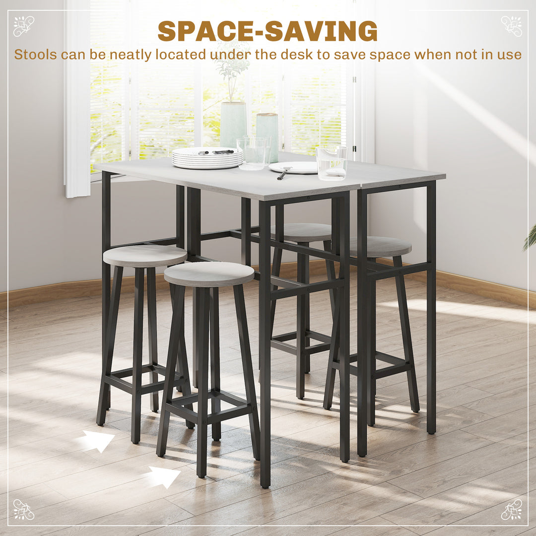 HOMCOM Bar Table Set of 6, Bar Table and Stools for 4, 2 Breakfast Tables and 4 Stools for Living Room, Dining Room, Grey