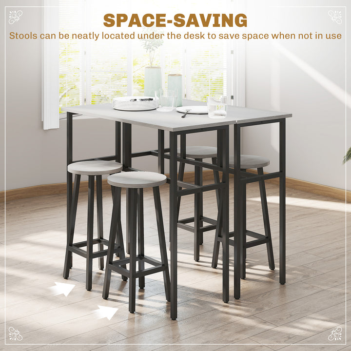 HOMCOM Bar Table Set of 6, Bar Table and Stools for 4, 2 Breakfast Tables and 4 Stools for Living Room, Dining Room, Grey