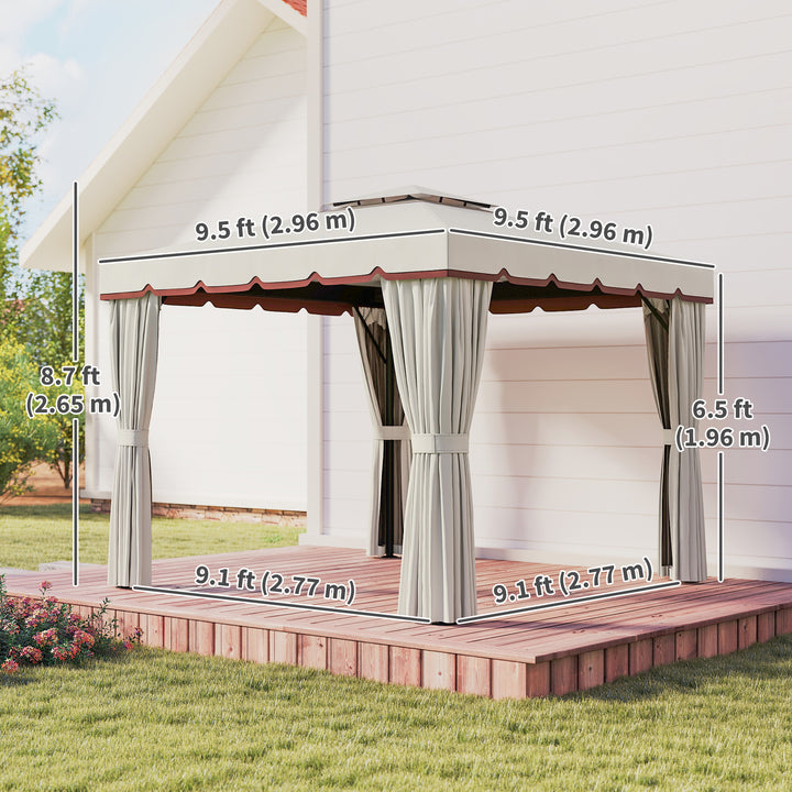 Outsunny 10' x 10' Outdoor Patio Gazebo Double Soft-top Garden Shelter Tent with Curtains, & Mesh Screen Drapes, Brown